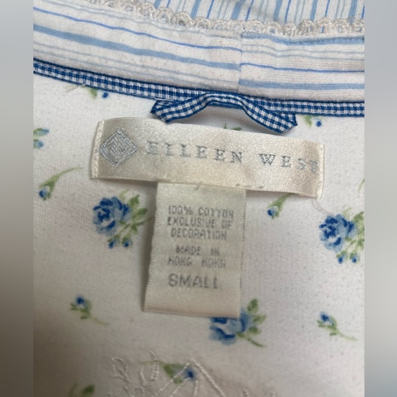 EILEEN WEST STRIPED BLUE & WHITE EYELET ZIP UP ROBE PAJAMAS CASUAL LOUNGING SZ S - Picture 11 of 13